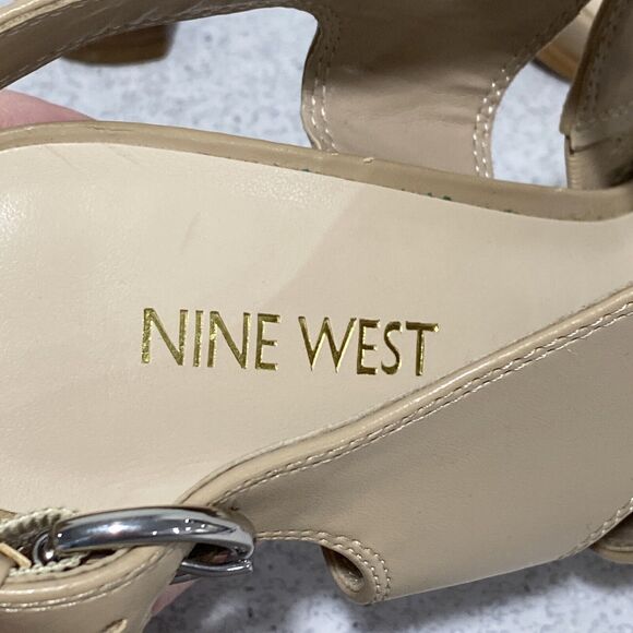 Nine West Pickett strappy high heel sandals nude tan woven faux leather US 8M - Picture 4 of 9